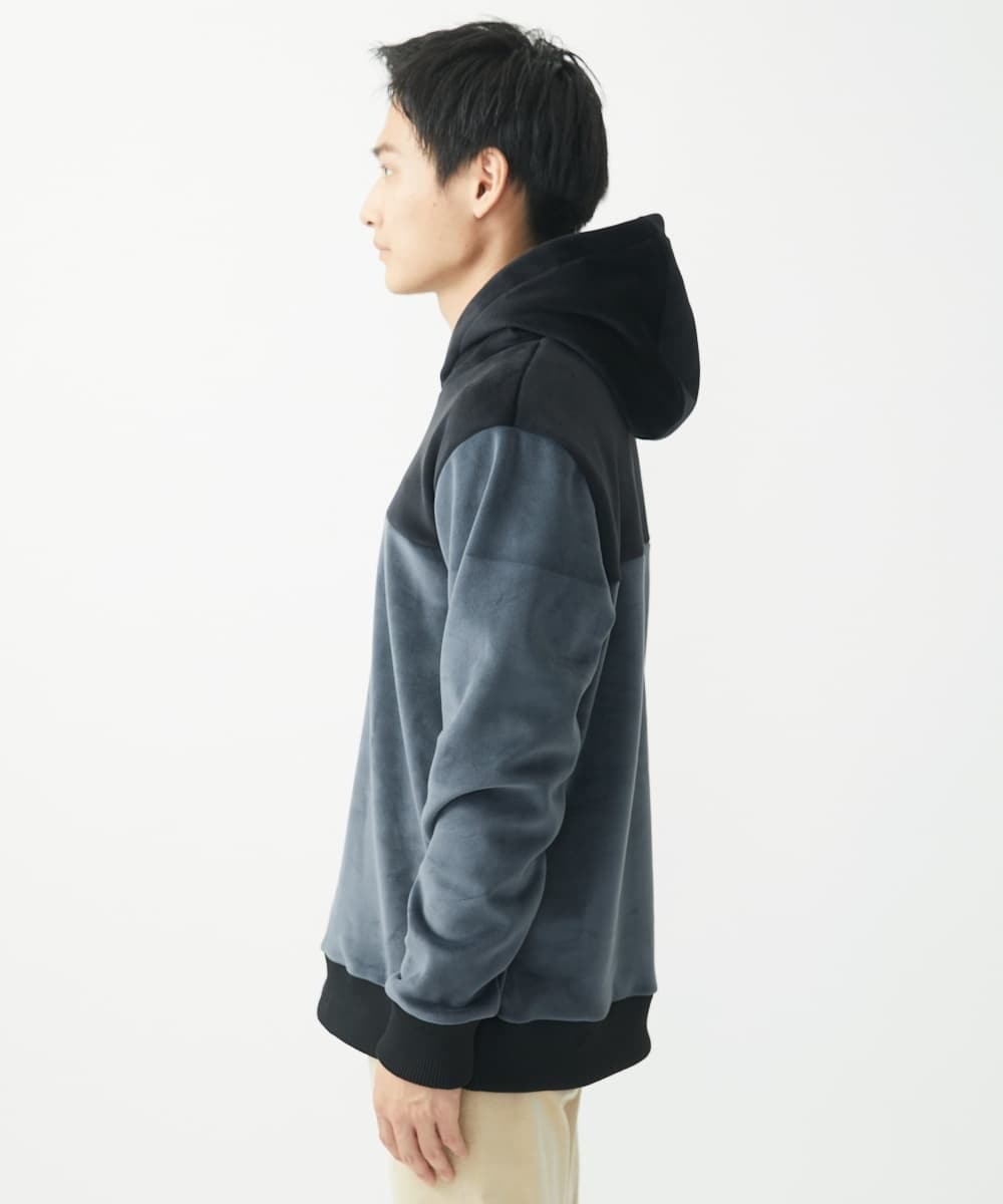 MKKAC29099 MK MICHEL KLEIN HOMME(MKミッシェルクランオム) プルオーバーパーカー/マイクロベロア  ダークグレー