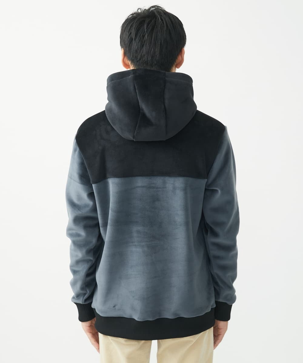 MKKAC29099 MK MICHEL KLEIN HOMME(MKミッシェルクランオム) プルオーバーパーカー/マイクロベロア  ダークグレー