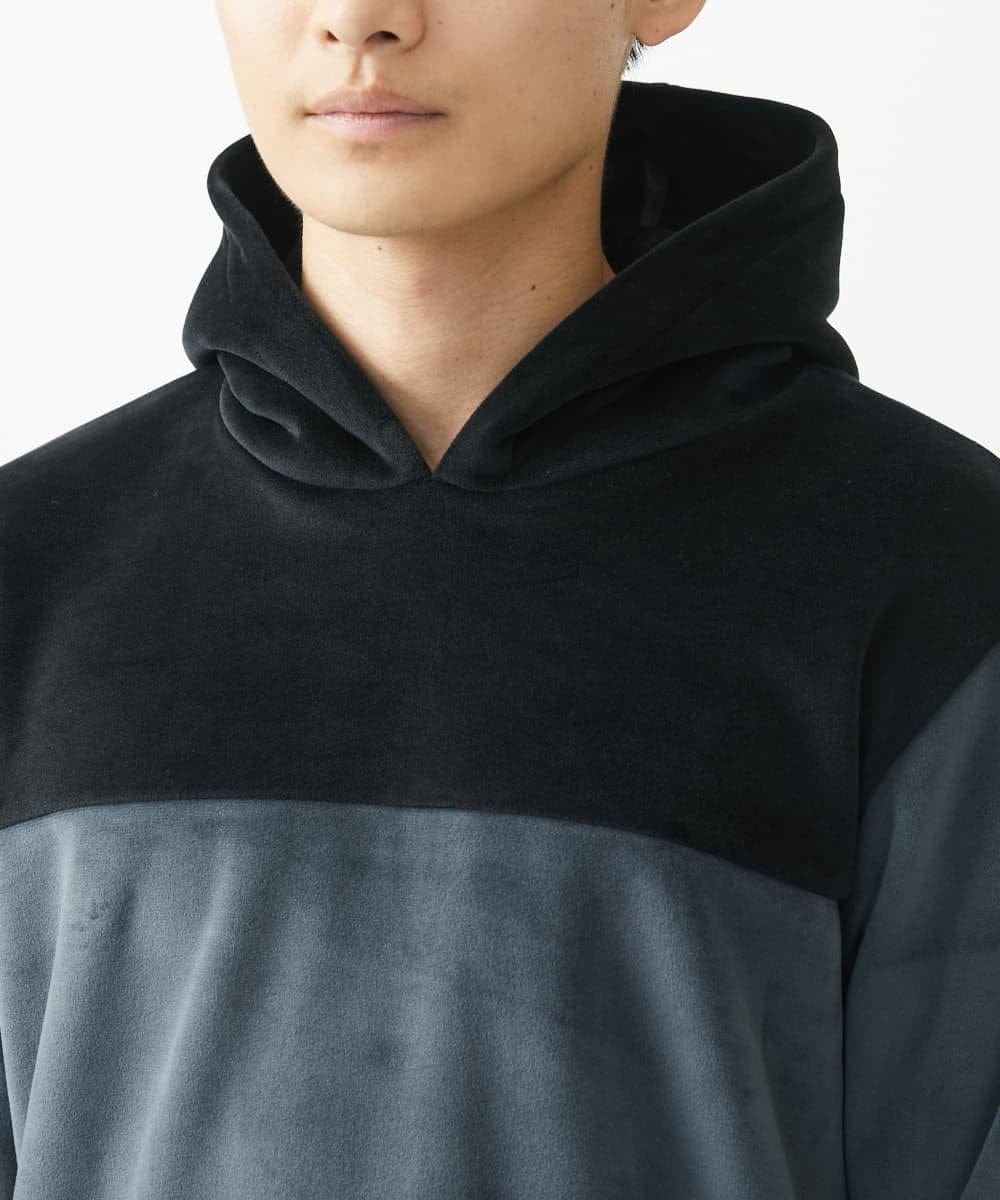 MKKAC29099 MK MICHEL KLEIN HOMME(MKミッシェルクランオム) プルオーバーパーカー/マイクロベロア  ダークグレー