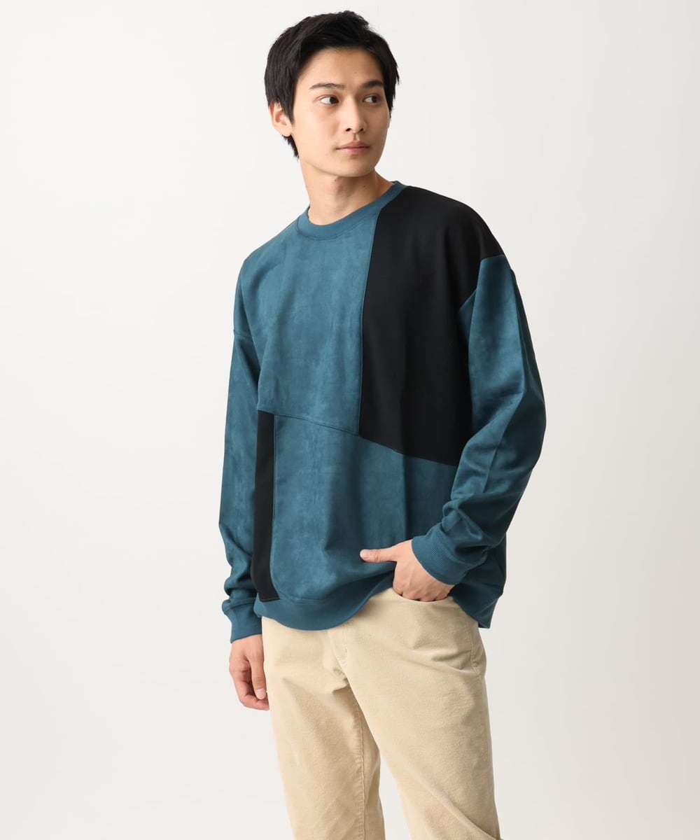 MKKAC82069 MK MICHEL KLEIN HOMME(MKミッシェルクランオム) スエード切り替えスウェット グリーン