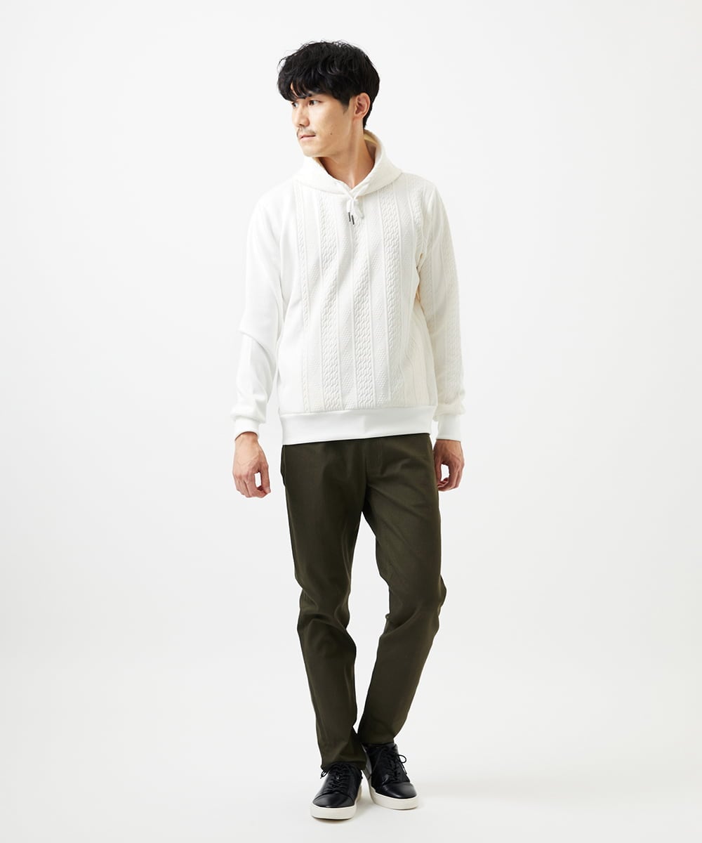 MKKAF11090 MK MICHEL KLEIN HOMME(MKミッシェルクランオム) ケーブルニットコンビパーカー ホワイト