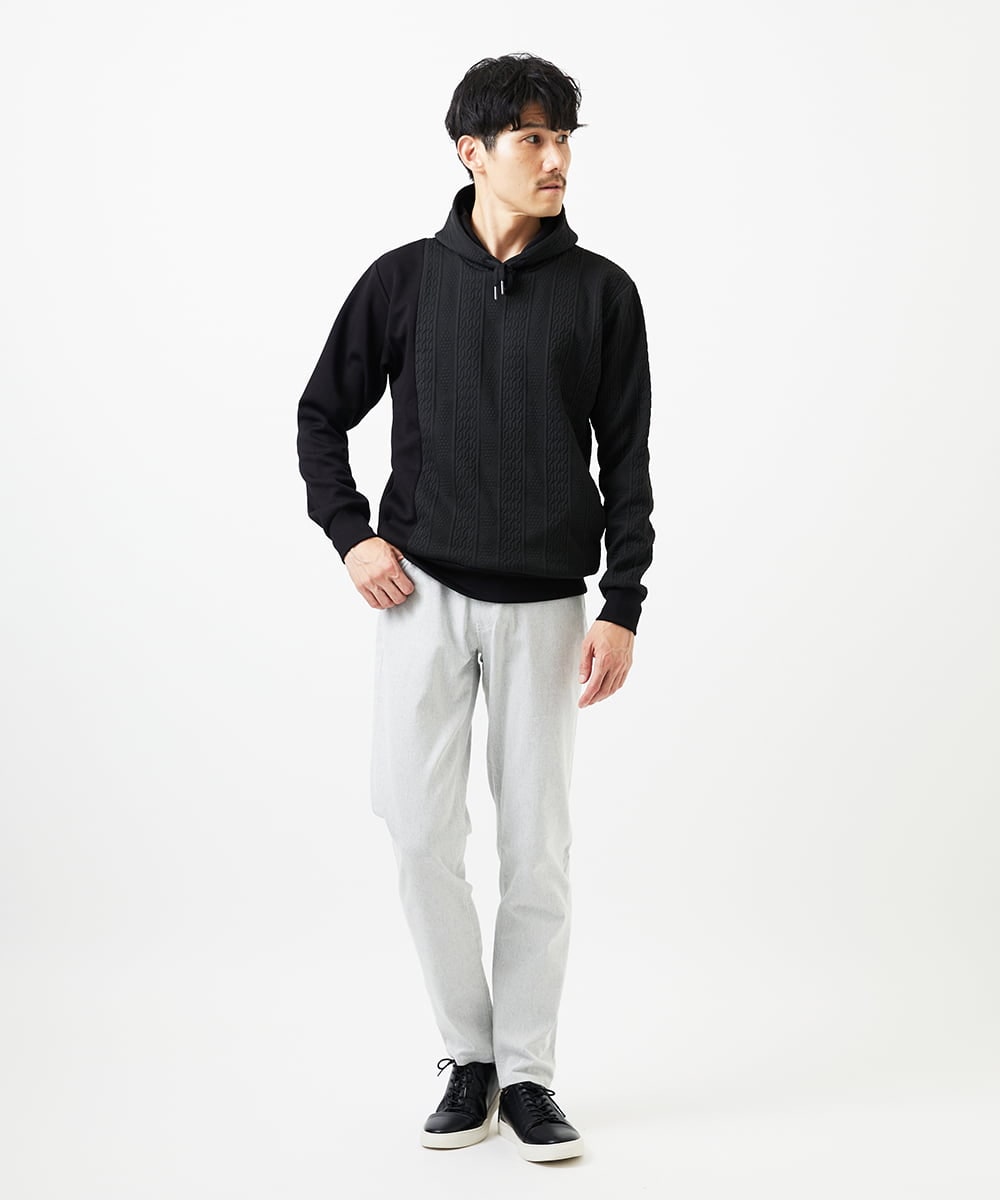 MKKAF11090 MK MICHEL KLEIN HOMME(MKミッシェルクランオム) ケーブルニットコンビパーカー ブラック
