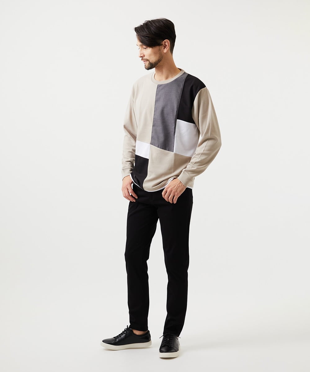 MKKAF89059 MK MICHEL KLEIN HOMME(MKミッシェルクランオム) ブロック切り替え長袖カットソー アイボリー