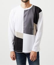 MKKAF89059 MK MICHEL KLEIN HOMME(MKミッシェルクランオム) 【ゆったりサイズ】ブロック切り替え長袖カットソー ホワイト