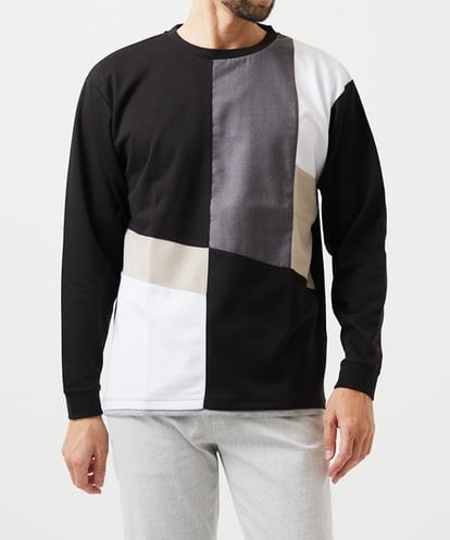 MKKAF89059 MK MICHEL KLEIN HOMME 【ゆったりサイズ】ブロック切り替え長袖カットソー