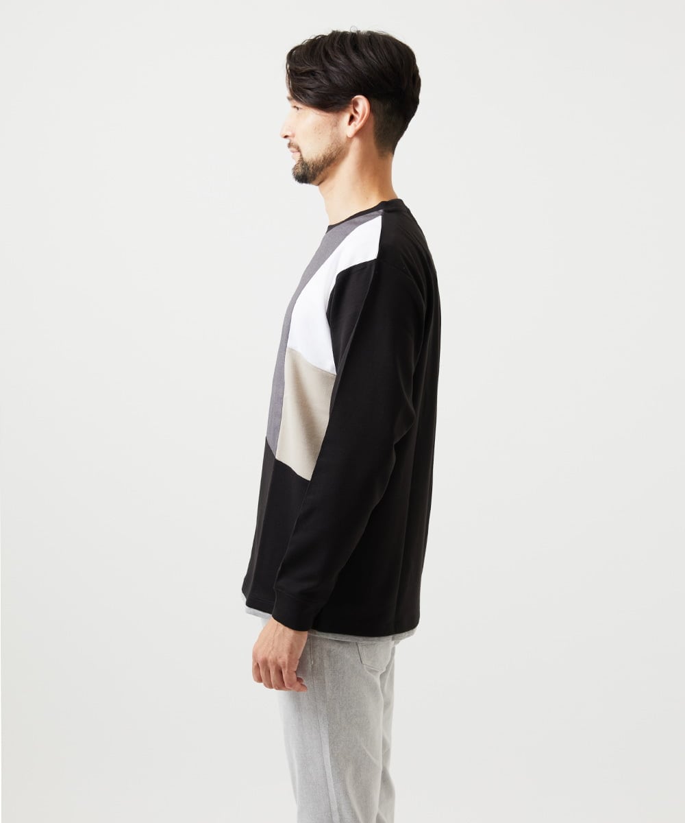 MKKAF89059 MK MICHEL KLEIN HOMME(MKミッシェルクランオム) ブロック切り替え長袖カットソー ブラック