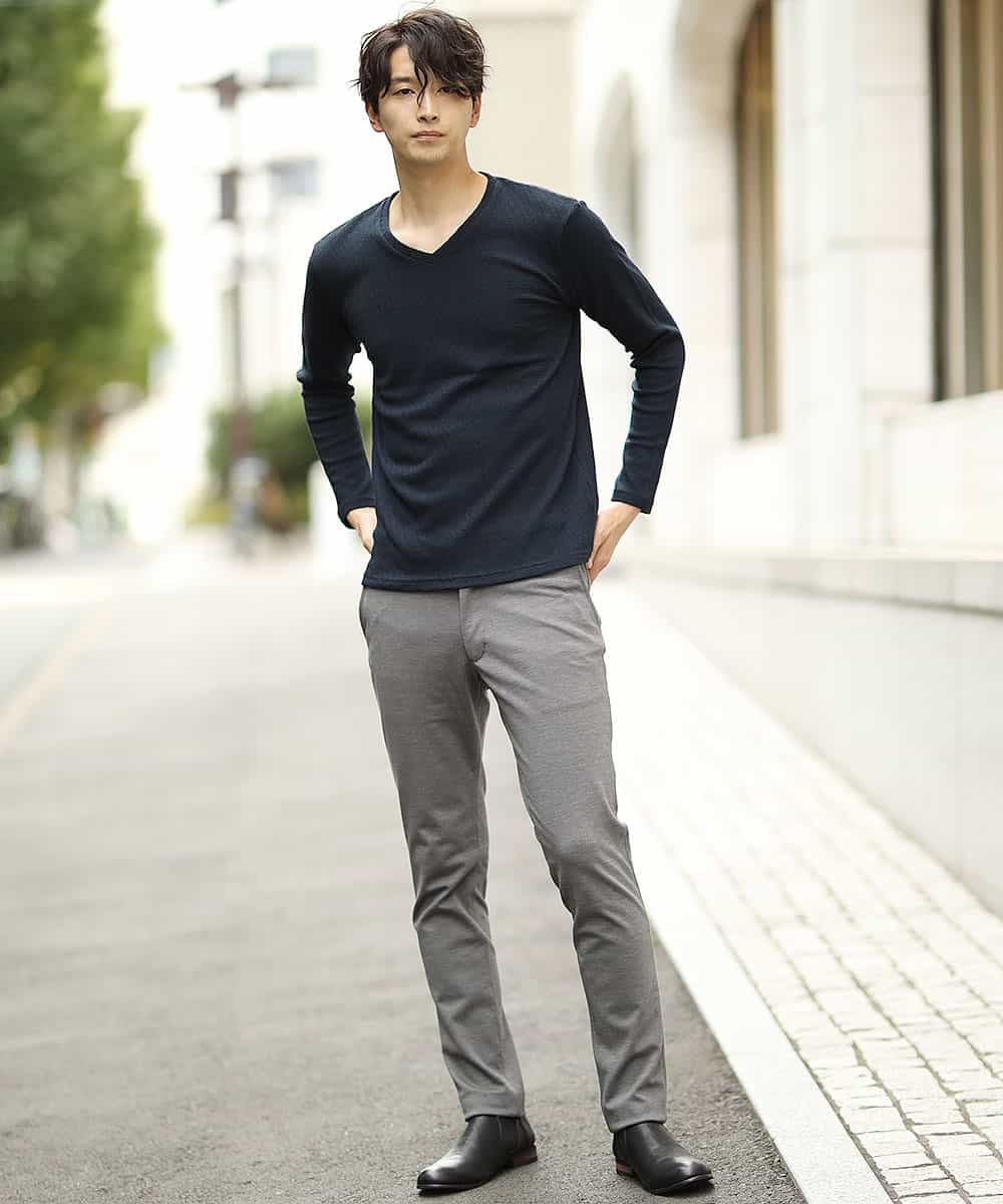 MKKAJ57055 MK MICHEL KLEIN HOMME(MKミッシェルクランオム) カットソー／へリンボンリンクス ネイビー