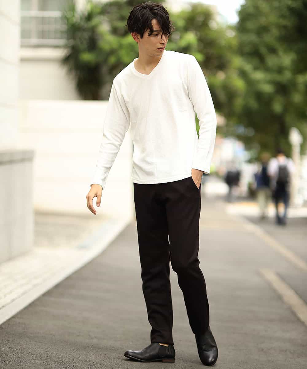 MKKAJ57055 MK MICHEL KLEIN HOMME(MKミッシェルクランオム) カットソー／へリンボンリンクス ホワイト