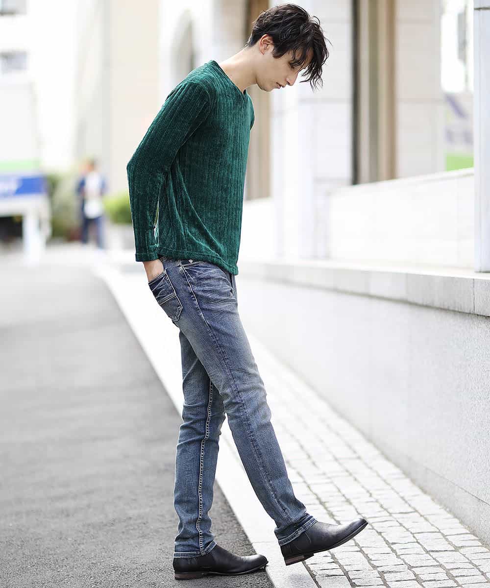 MKKAL65065 MK MICHEL KLEIN HOMME(MKミッシェルクランオム) カットソー／ハリヌキベロア グリーン