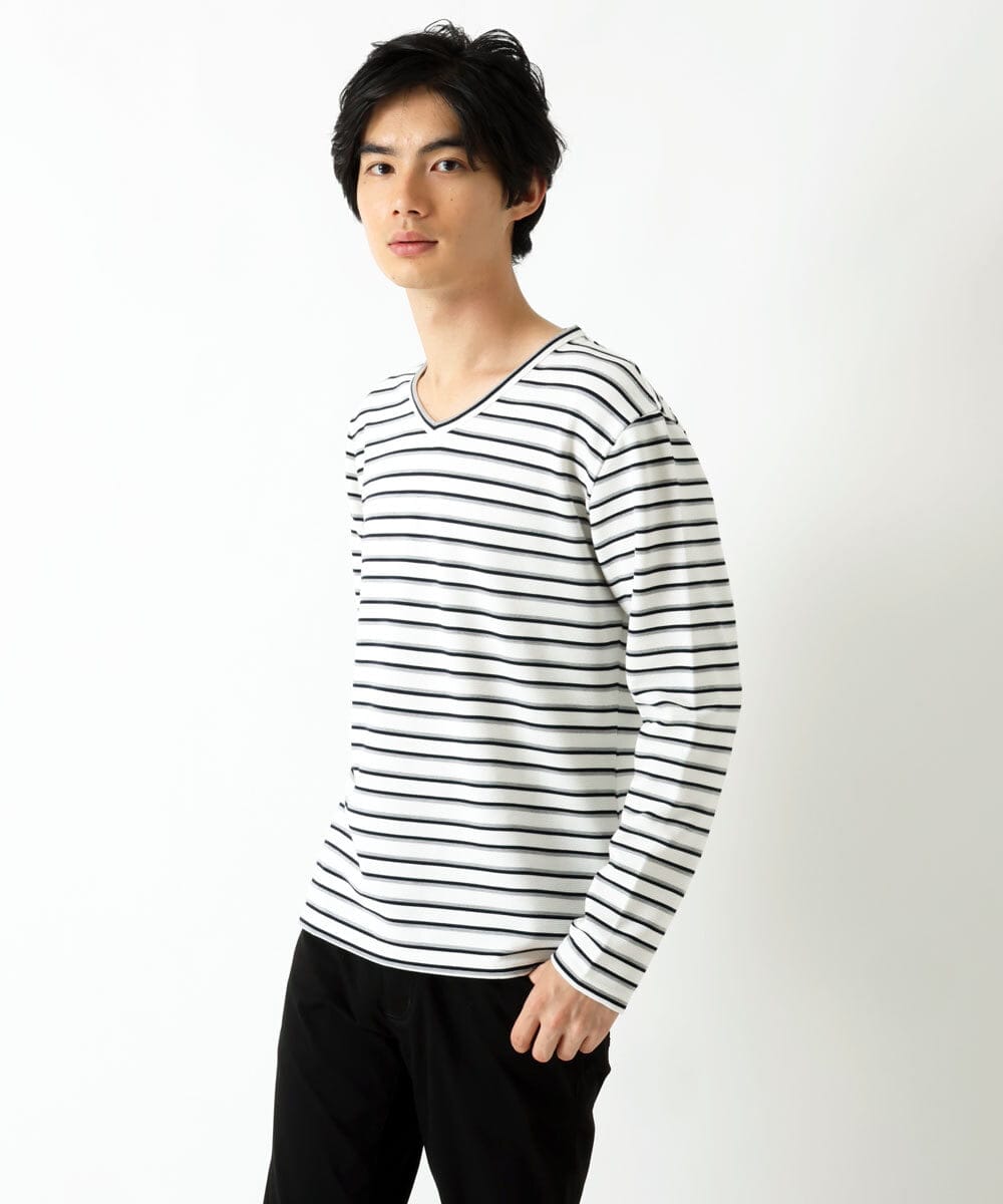 MKKAU06069 MK MICHEL KLEIN HOMME(MKミッシェルクランオム) ボーダーカットソー ホワイト