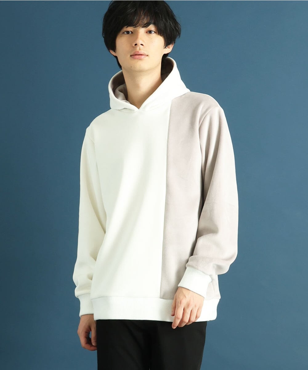 MKKAU29099 MK MICHEL KLEIN HOMME(MKミッシェルクランオム) ベロアプルパーカー ホワイト(90)