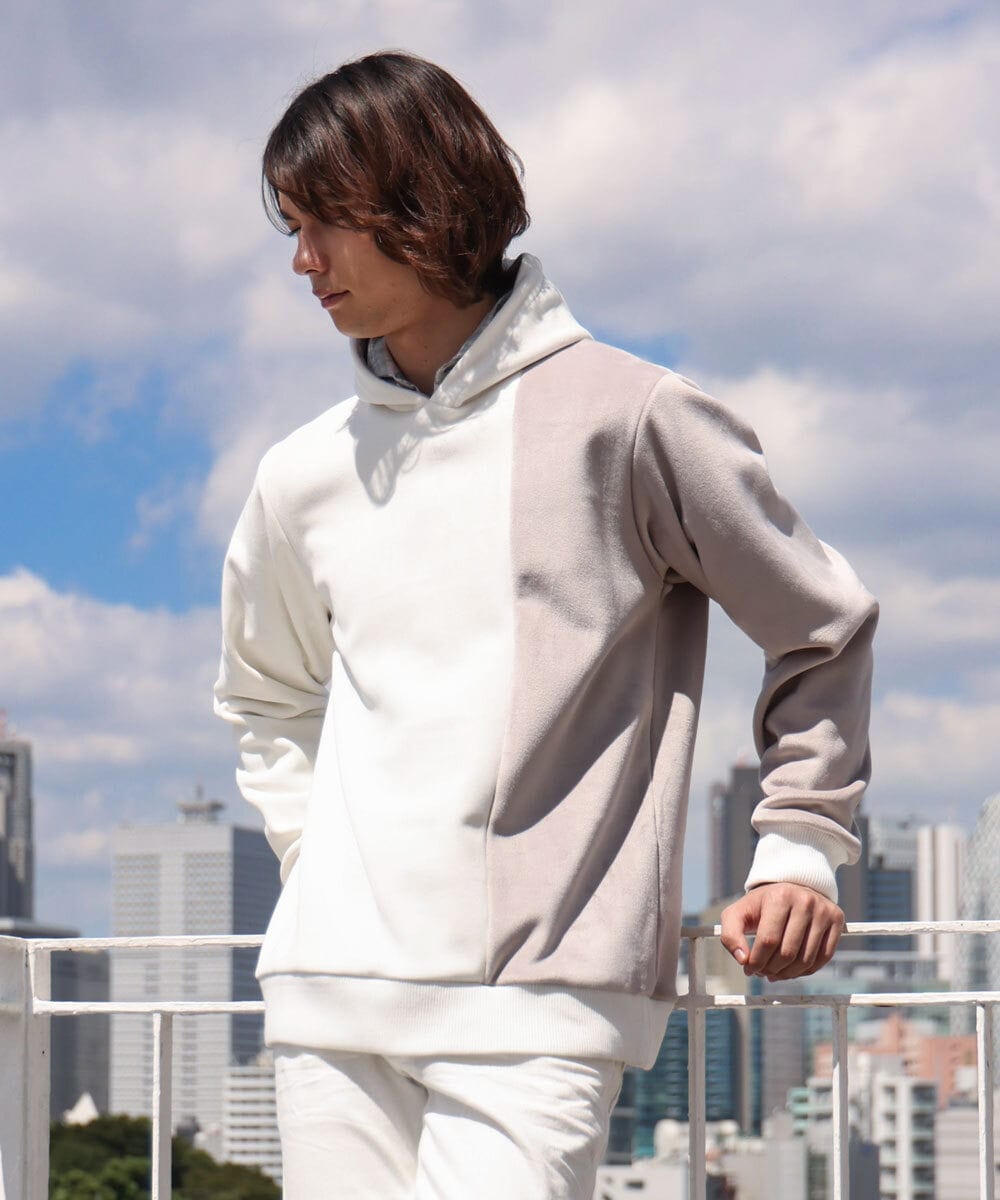 MKKAU29099 MK MICHEL KLEIN HOMME(MKミッシェルクランオム) ベロアプルパーカー ホワイト(90)