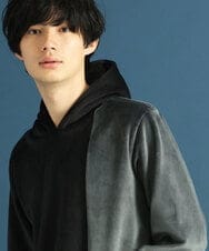 MKKAU29099 MK MICHEL KLEIN HOMME(MKミッシェルクランオム) ベロアプルパーカー ブラック(94)