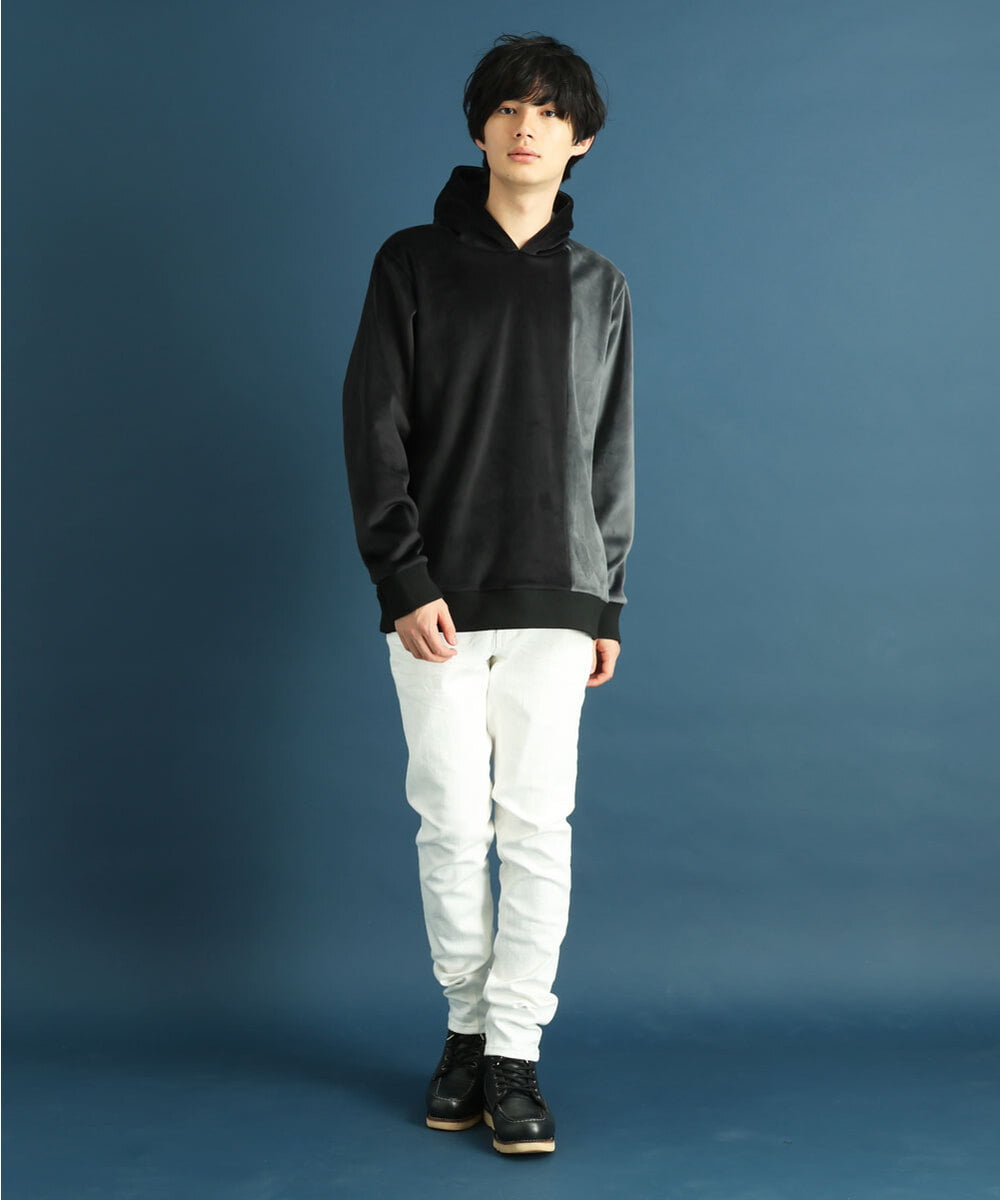 MKKAU29099 MK MICHEL KLEIN HOMME(MKミッシェルクランオム) ベロアプルパーカー ブラック(94)