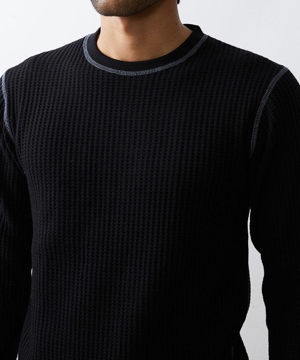 MKKAU32089 MK MICHEL KLEIN HOMME(MKミッシェルクランオム) ワッフルカットソー ブラック(94)