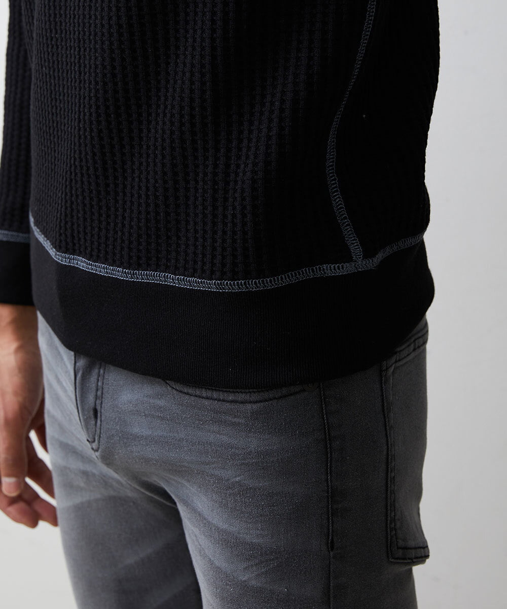MKKAU32089 MK MICHEL KLEIN HOMME(MKミッシェルクランオム) ワッフルカットソー ブラック(94)