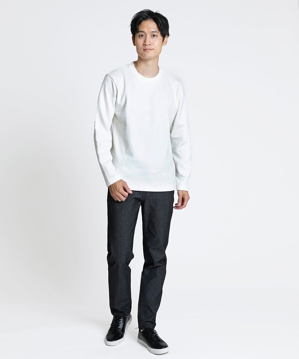 MKKAV34079 MK MICHEL KLEIN HOMME(MKミッシェルクランオム) 起毛ストライプカットソー ホワイト(90)