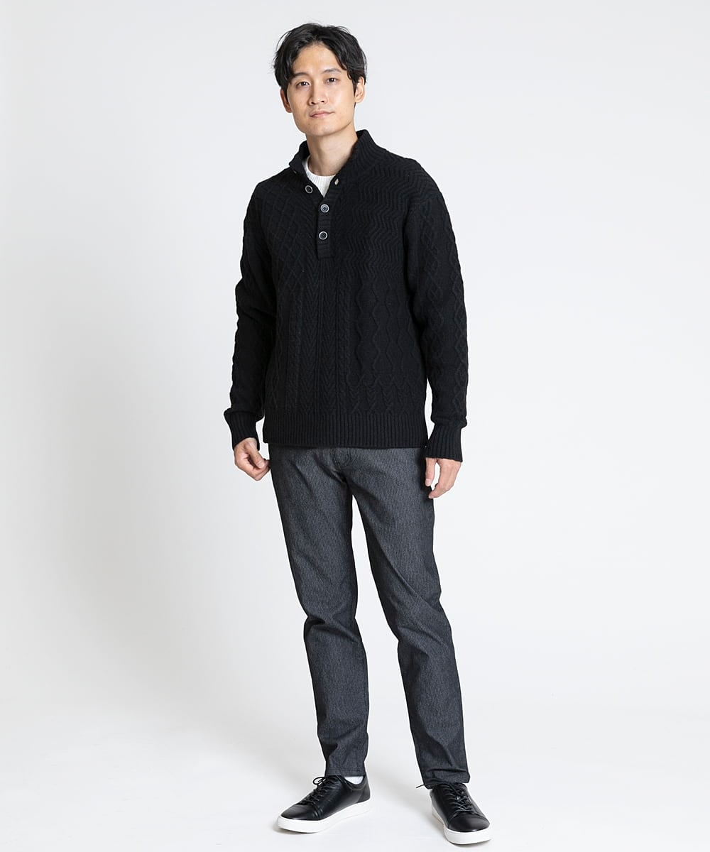 MKKAV34079 MK MICHEL KLEIN HOMME(MKミッシェルクランオム) 起毛ストライプカットソー ホワイト(90)