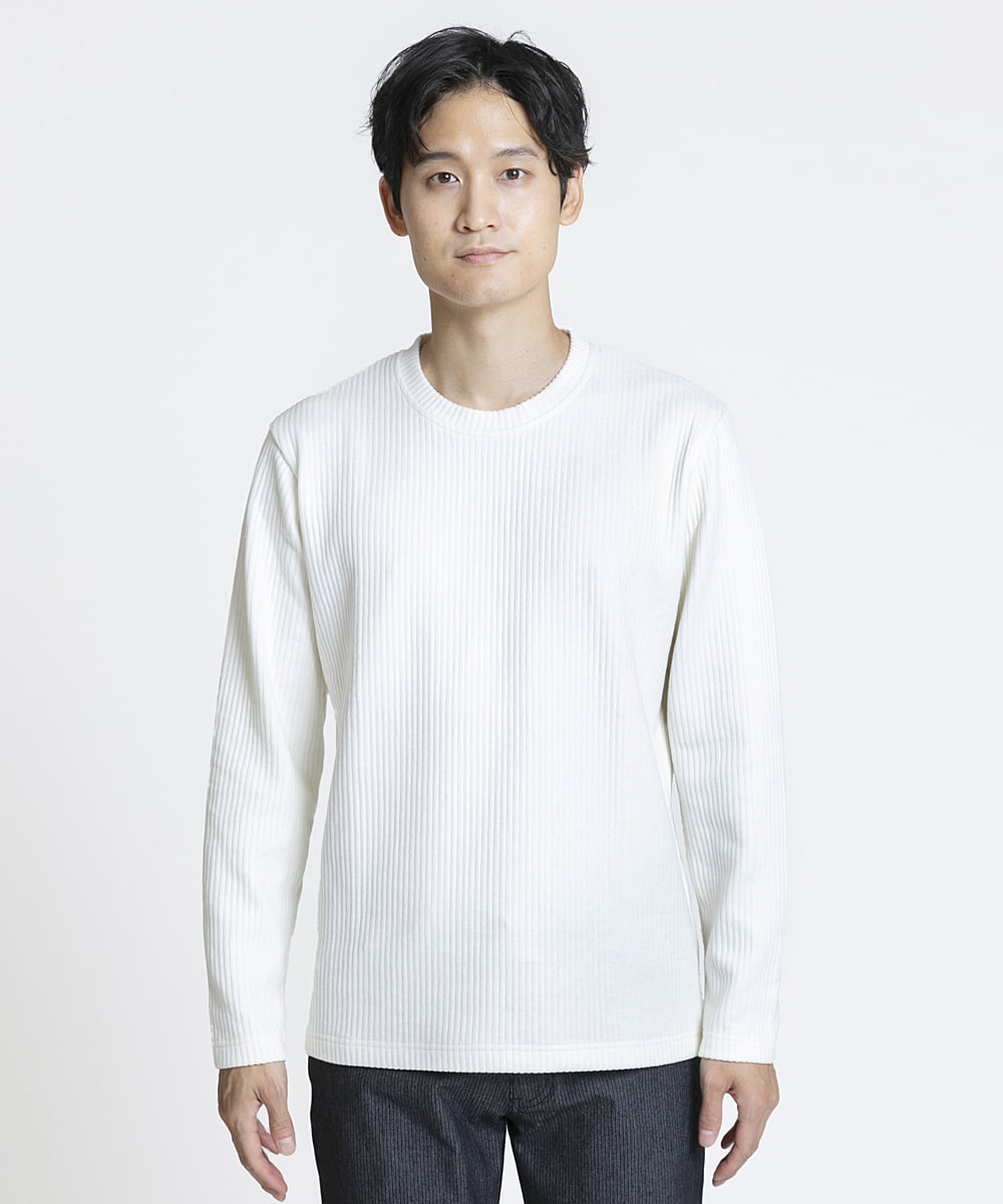 MKKAV34079 MK MICHEL KLEIN HOMME(MKミッシェルクランオム) 起毛ストライプカットソー ホワイト(90)