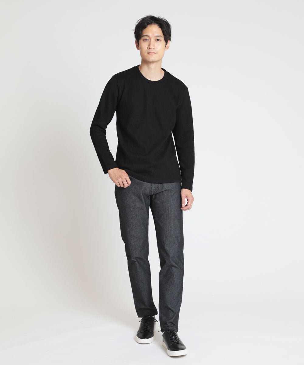 MKKAV34079 MK MICHEL KLEIN HOMME(MKミッシェルクランオム) 起毛ストライプカットソー ブラック(94)