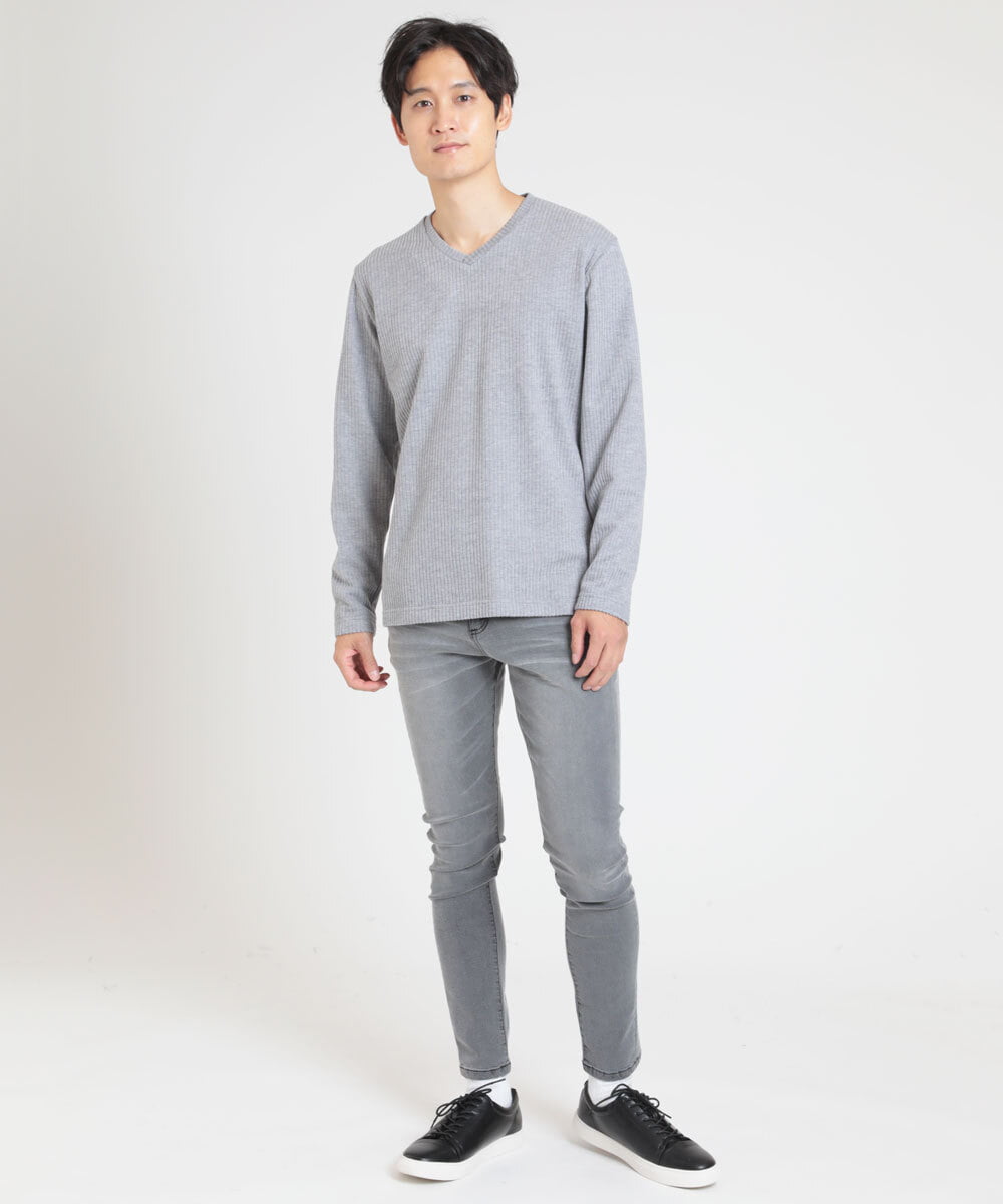MKKAV35079 MK MICHEL KLEIN HOMME(MKミッシェルクランオム) 起毛Vネックカットソー グレー(92)