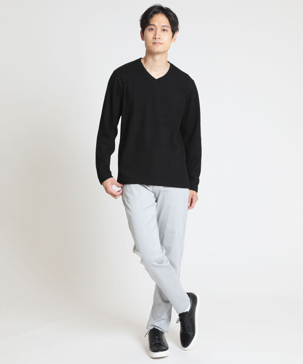 MKKAV35079 MK MICHEL KLEIN HOMME(MKミッシェルクランオム) 起毛Vネックカットソー ブラック(94)
