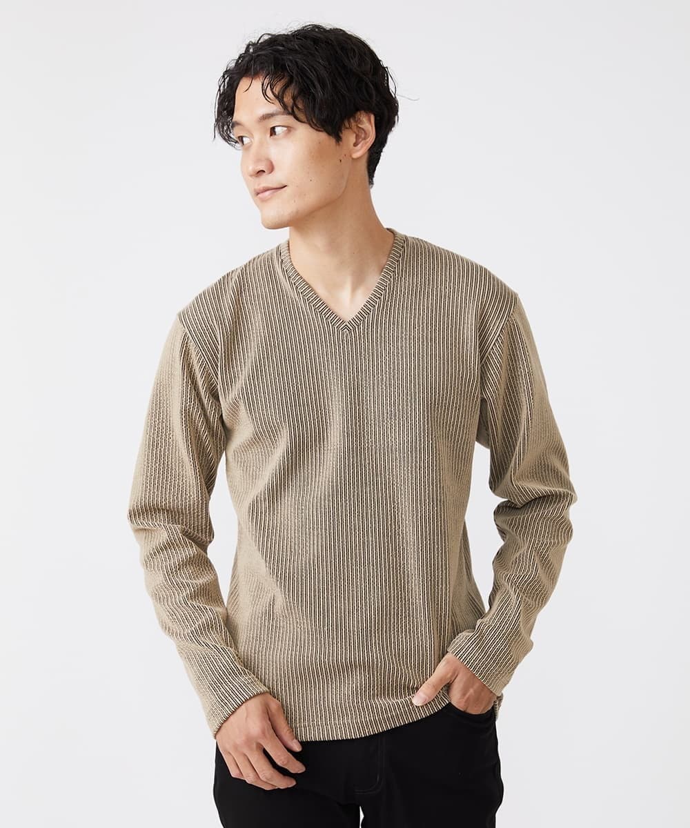 MKKAV56069 MK MICHEL KLEIN HOMME(MKミッシェルクランオム) ストライプカットソー ベージュ(82)