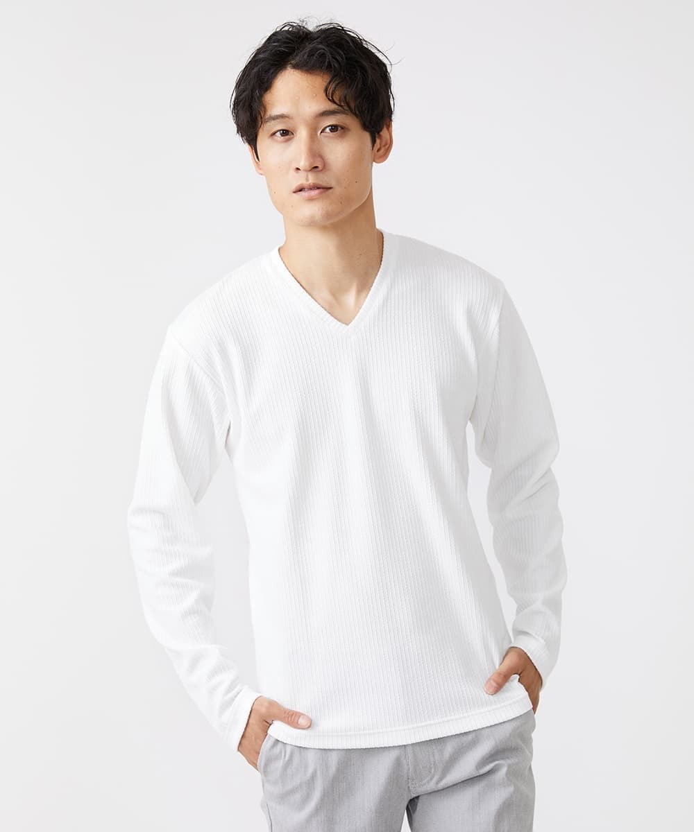 MKKAV56069 MK MICHEL KLEIN HOMME(MKミッシェルクランオム) ストライプカットソー ホワイト(90)