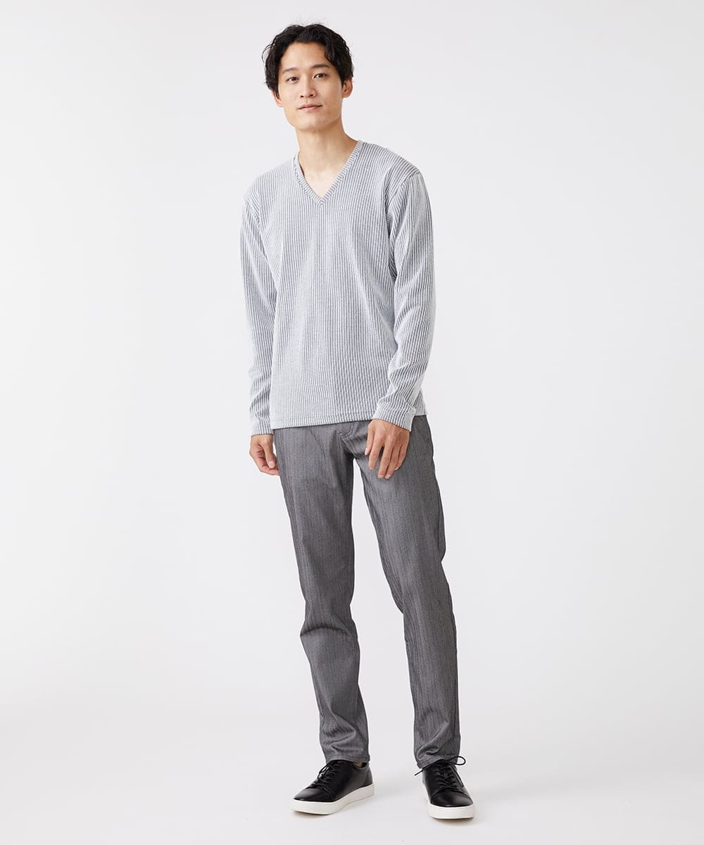 MKKAV56069 MK MICHEL KLEIN HOMME(MKミッシェルクランオム) ストライプカットソー ライトグレー(91)