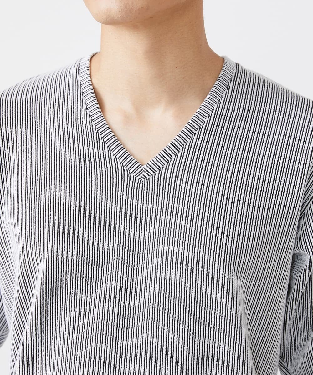 MKKAV56069 MK MICHEL KLEIN HOMME(MKミッシェルクランオム) ストライプカットソー ライトグレー(91)