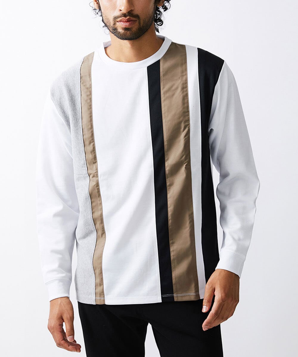 MKKAX07059 MK MICHEL KLEIN HOMME(MKミッシェルクランオム) ストライプ切り替えカットソー ホワイト(90)