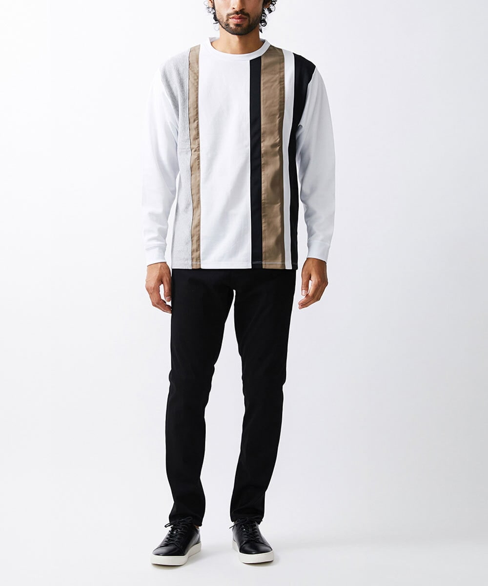 MKKAX07059 MK MICHEL KLEIN HOMME(MKミッシェルクランオム) ストライプ切り替えカットソー ホワイト(90)