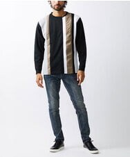 MKKAX07059 MK MICHEL KLEIN HOMME(MKミッシェルクランオム) ストライプ切り替えカットソー ブラック(94)