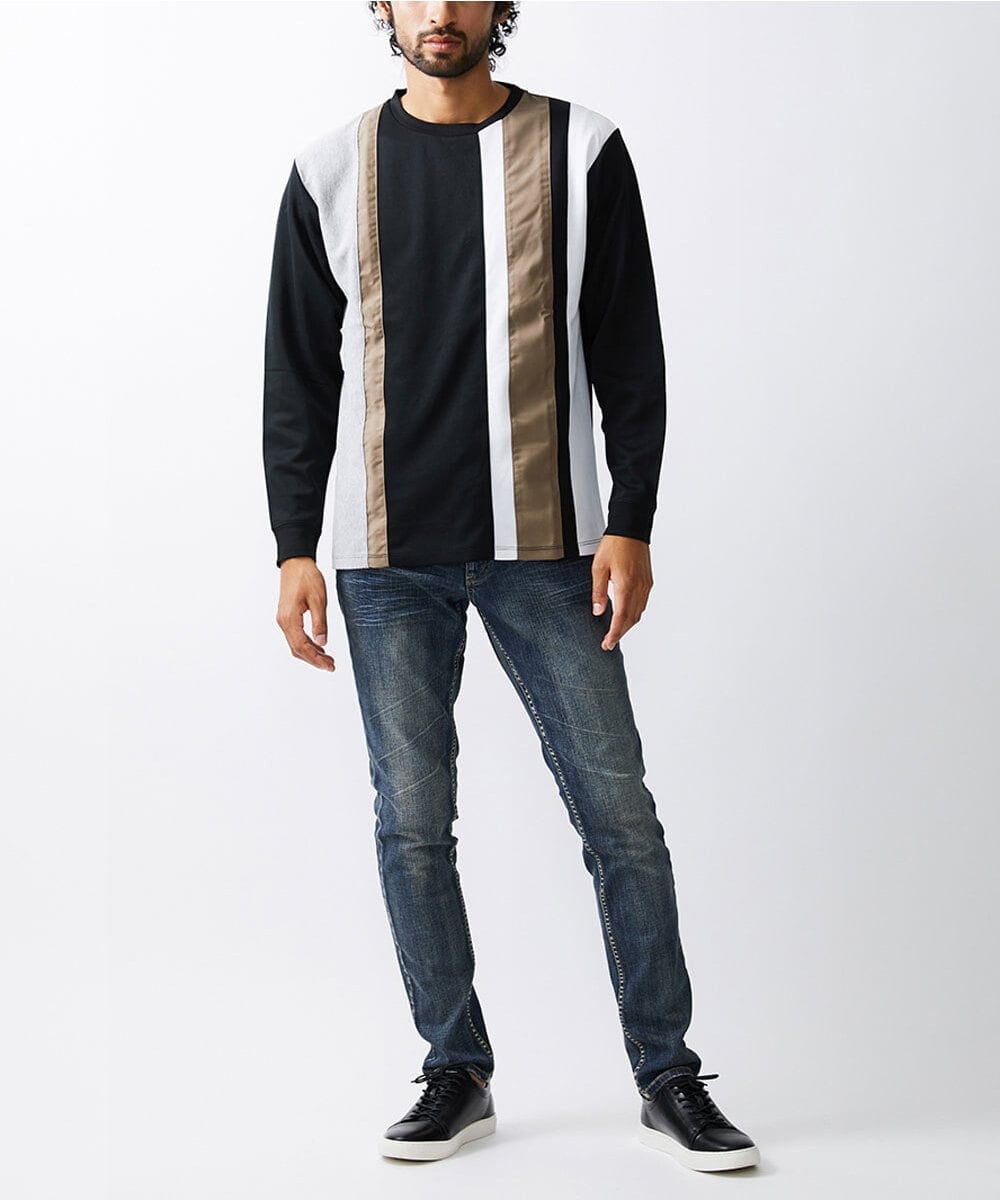 MKKAX07059 MK MICHEL KLEIN HOMME(MKミッシェルクランオム) ストライプ切り替えカットソー ブラック(94)