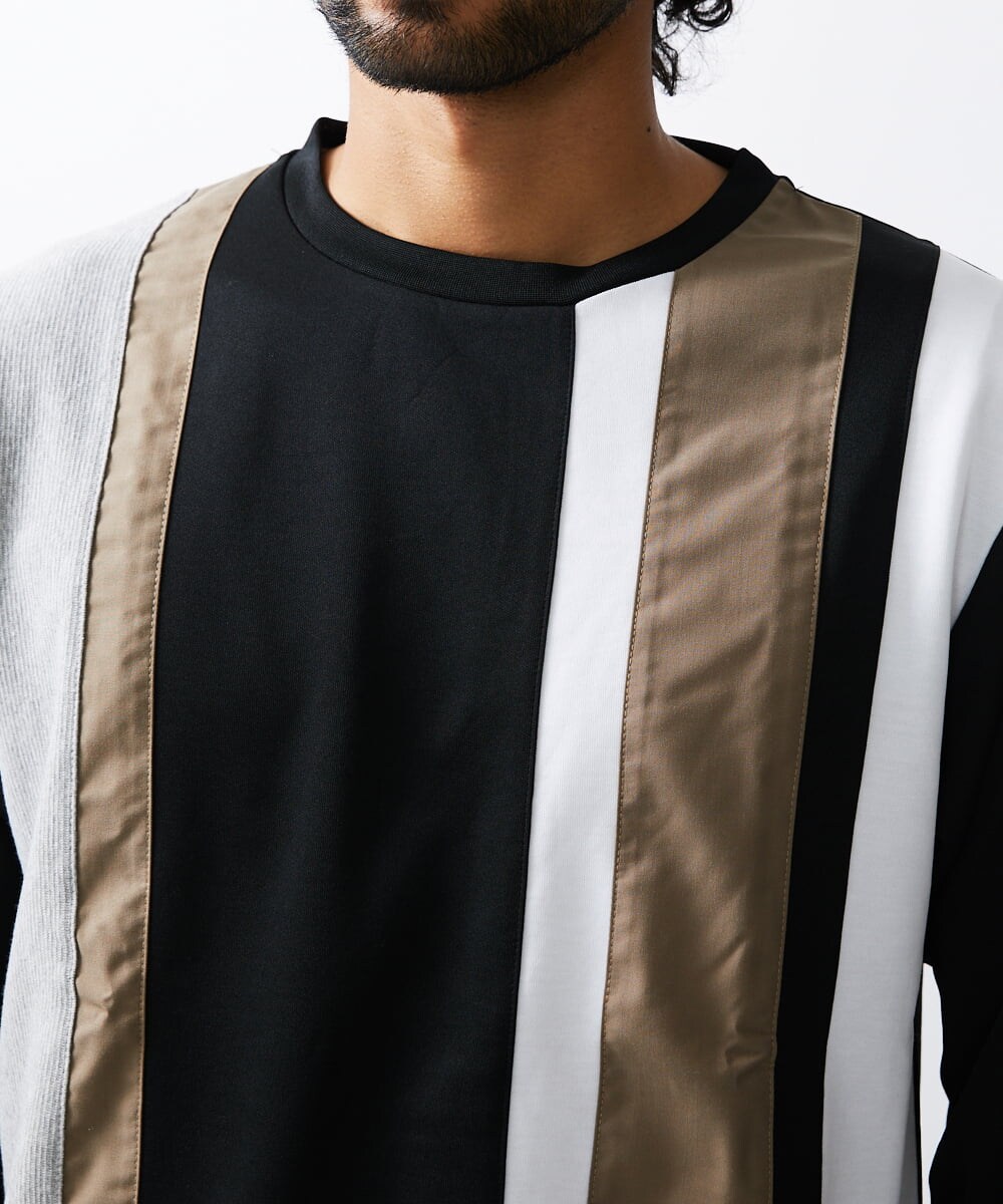MKKAX07059 MK MICHEL KLEIN HOMME(MKミッシェルクランオム) ストライプ切り替えカットソー ブラック(94)