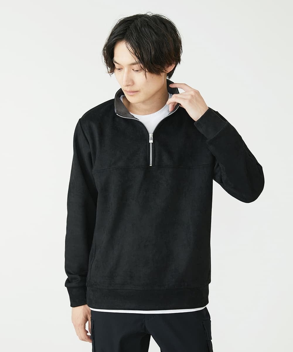 MKKAX16089 MK MICHEL KLEIN HOMME(MKミッシェルクランオム) ハーフジップスエード ブラック(94)