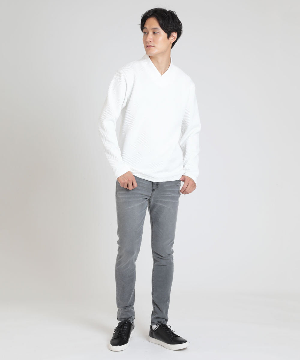 MKKAX20089 MK MICHEL KLEIN HOMME(MKミッシェルクランオム) ショールカラーカットソー ホワイト(90)