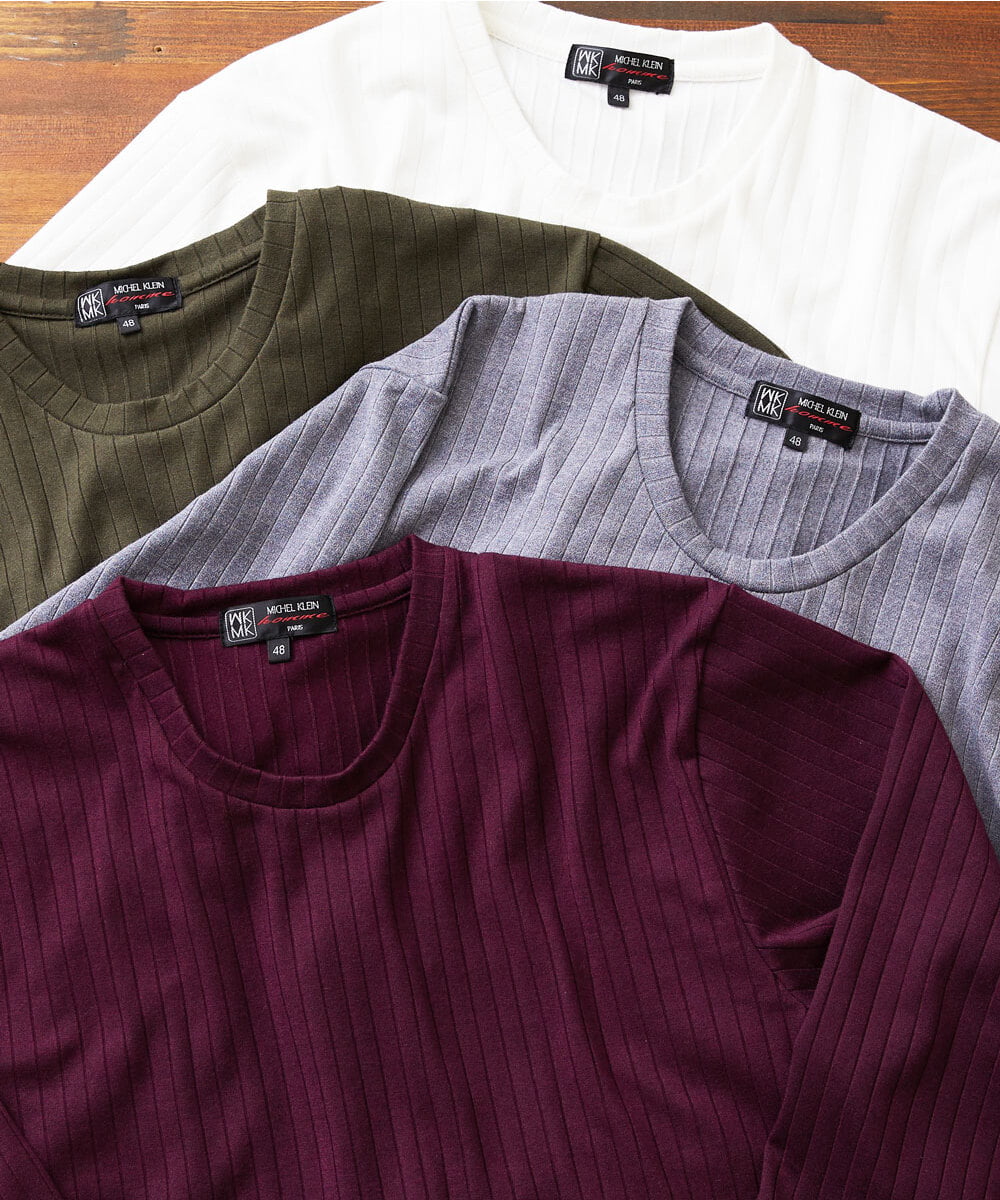 MKKAX33045 MK MICHEL KLEIN HOMME(MKミッシェルクランオム) 【WEB限定】ストライプカットソー カーキ(37)