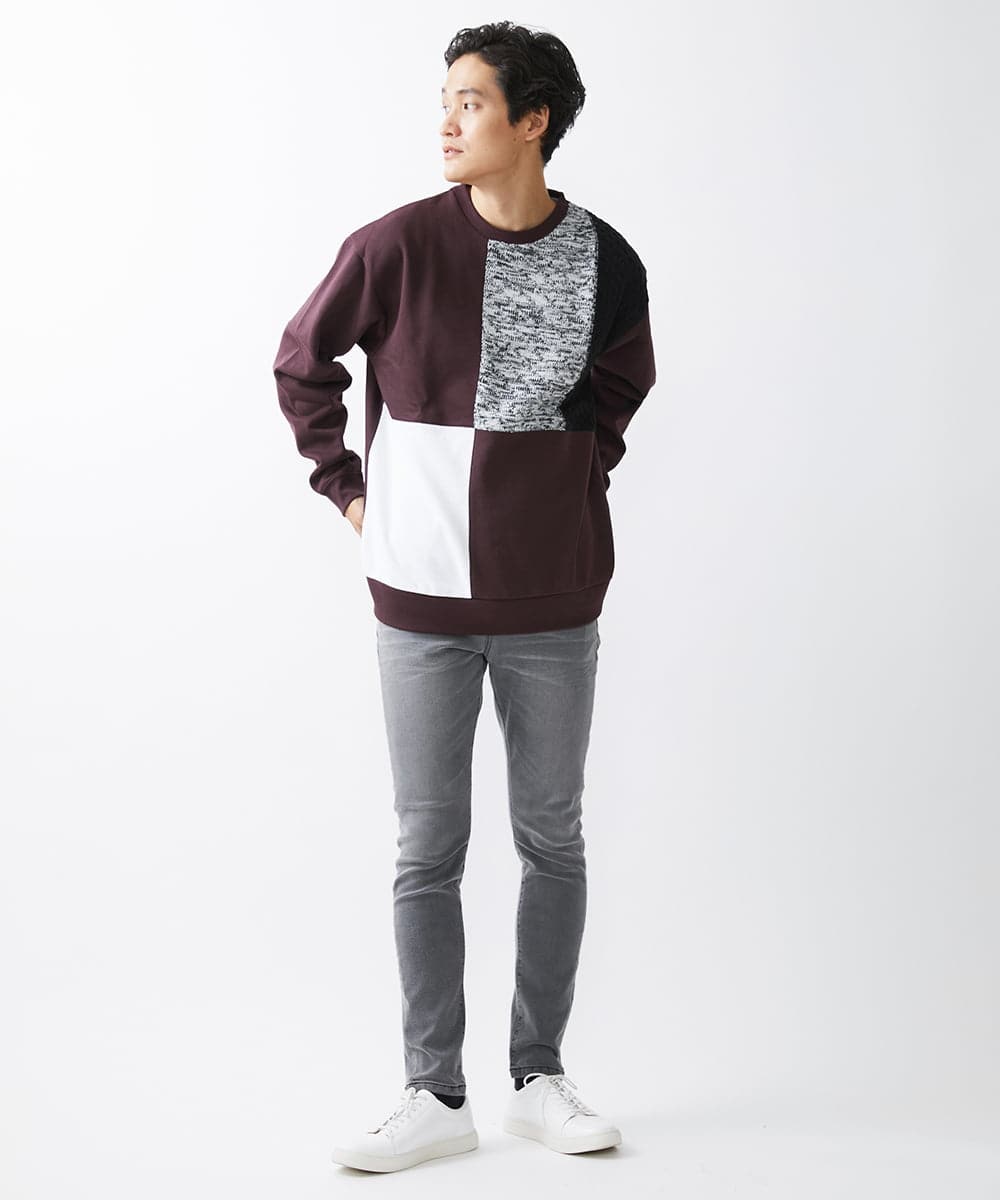 MKKAX80089 MK MICHEL KLEIN HOMME(MKミッシェルクランオム) ニットブロックカットソー パープル(77)