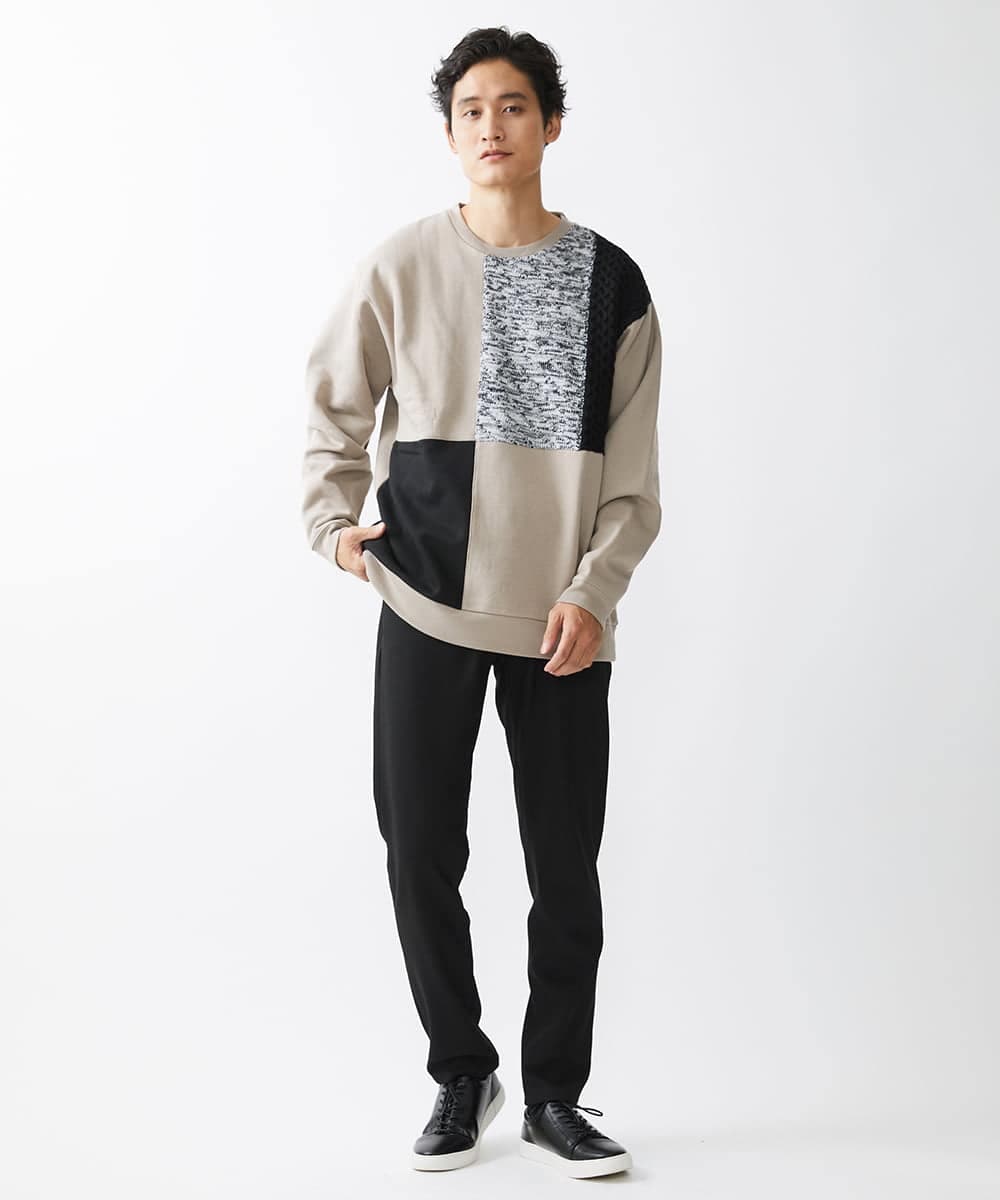 MKKAX80089 MK MICHEL KLEIN HOMME(MKミッシェルクランオム) ニットブロックカットソー アイボリー(80)