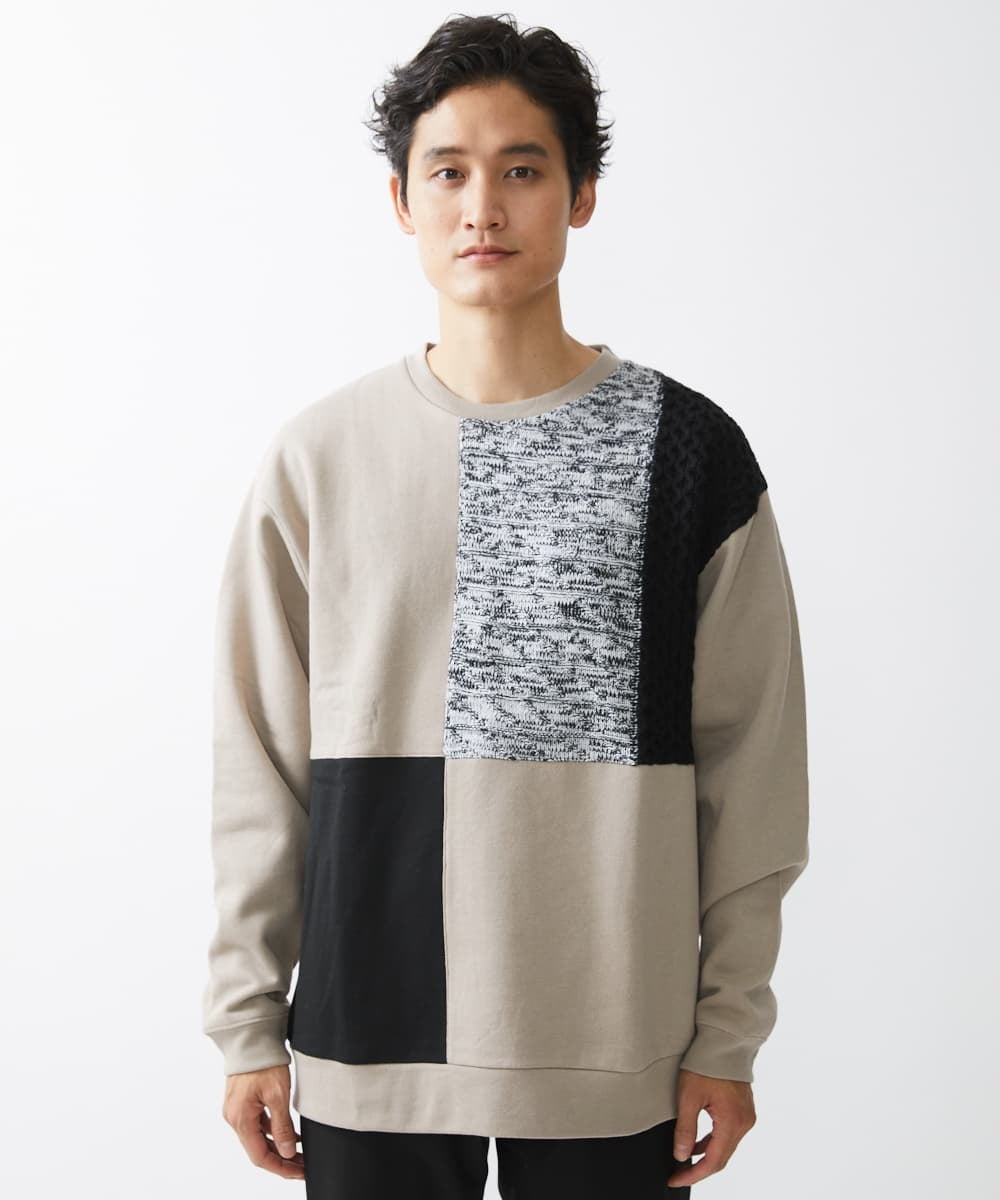 MKKAX80089 MK MICHEL KLEIN HOMME(MKミッシェルクランオム) ニットブロックカットソー アイボリー(80)