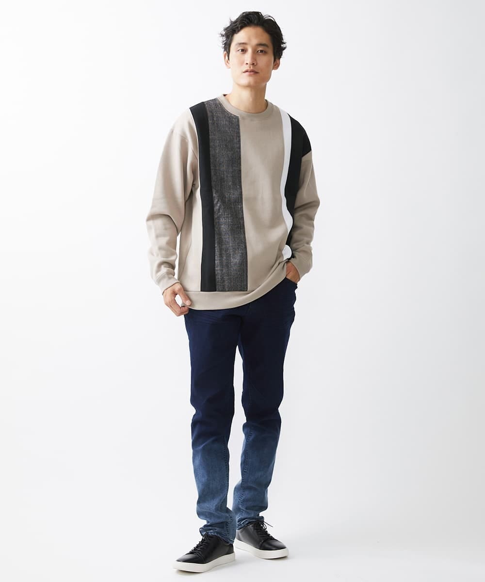 MKKAX81089 MK MICHEL KLEIN HOMME(MKミッシェルクランオム) ストライプ切り換えカットソー アイボリー(80)