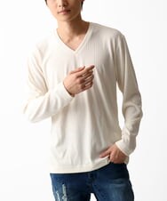 MKKDA55059 MK MICHEL KLEIN HOMME(MKミッシェルクランオム) Vネックストライプカットソー ホワイト(90)