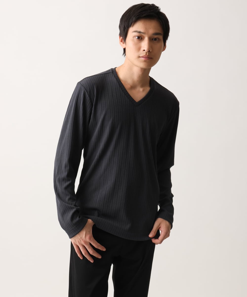 MKKDA55059 MK MICHEL KLEIN HOMME(MKミッシェルクランオム) Vネックストライプカットソー ダークグレー(93)