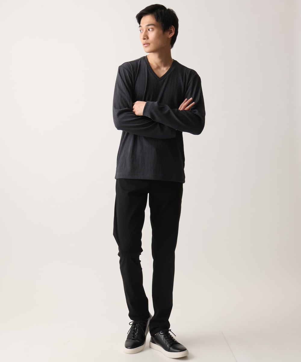 MKKDA55059 MK MICHEL KLEIN HOMME(MKミッシェルクランオム) Vネックストライプカットソー ダークグレー(93)