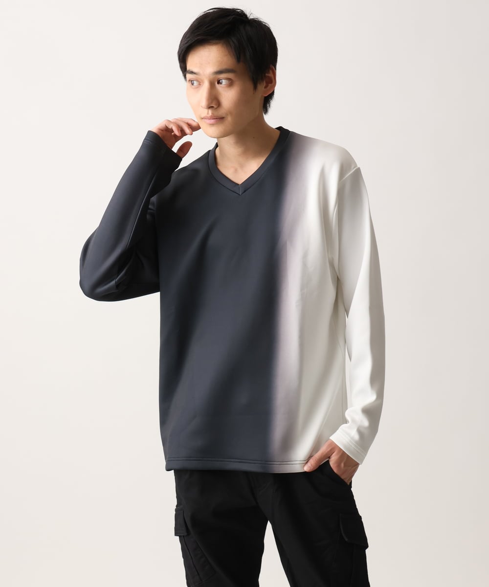 MKKDC01069 MK MICHEL KLEIN HOMME(MKミッシェルクランオム) ストライプグラデーションカットソー ダークグレー