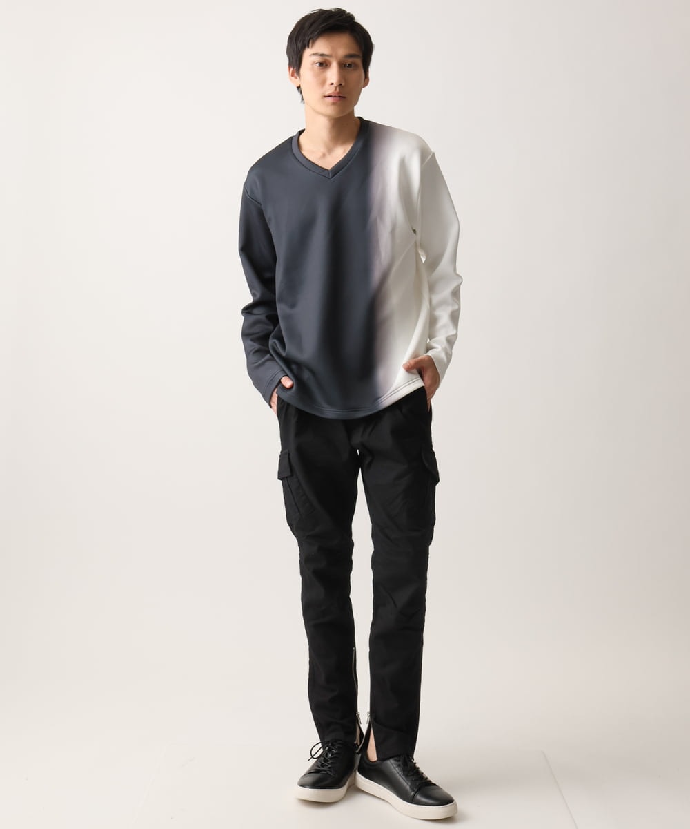 MKKDC01069 MK MICHEL KLEIN HOMME(MKミッシェルクランオム) ストライプグラデーションカットソー ダークグレー