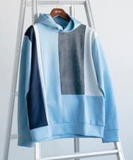 MKKDC03099 MK MICHEL KLEIN HOMME(MKミッシェルクランオム) グレンチェックブロック切替パーカー ライトブルー