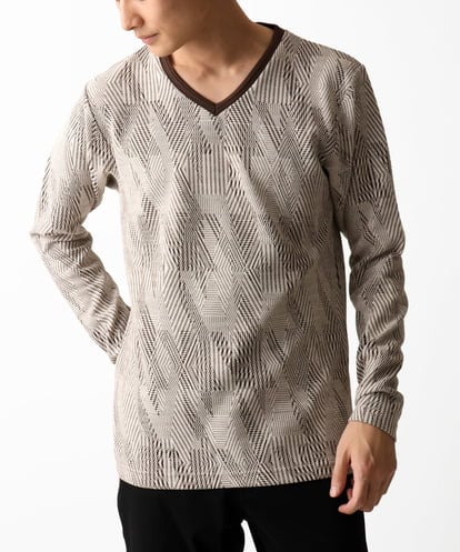 MKKDC33069 MK MICHEL KLEIN HOMME Vネック長袖カットソー /幾何学模様