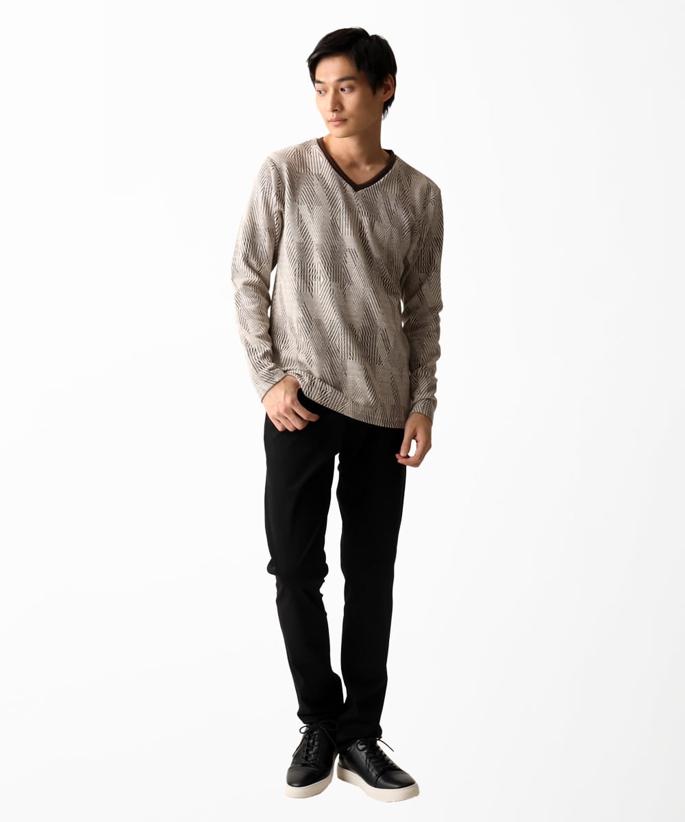 MKKDC33069 MK MICHEL KLEIN HOMME(MKミッシェルクランオム) Vネック長袖カットソー /幾何学模様 オレンジ(17)